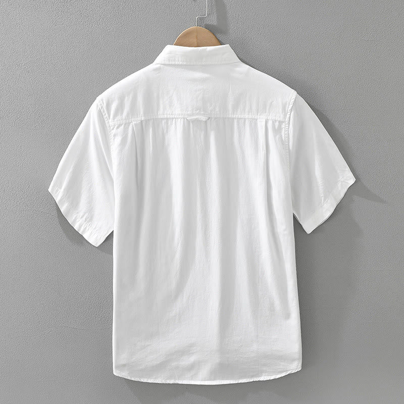 Buddha Stones Artistic Simple Design Embroidery Bamboo Pattern Men's Short Sleeve Cotton Shirt - image 3