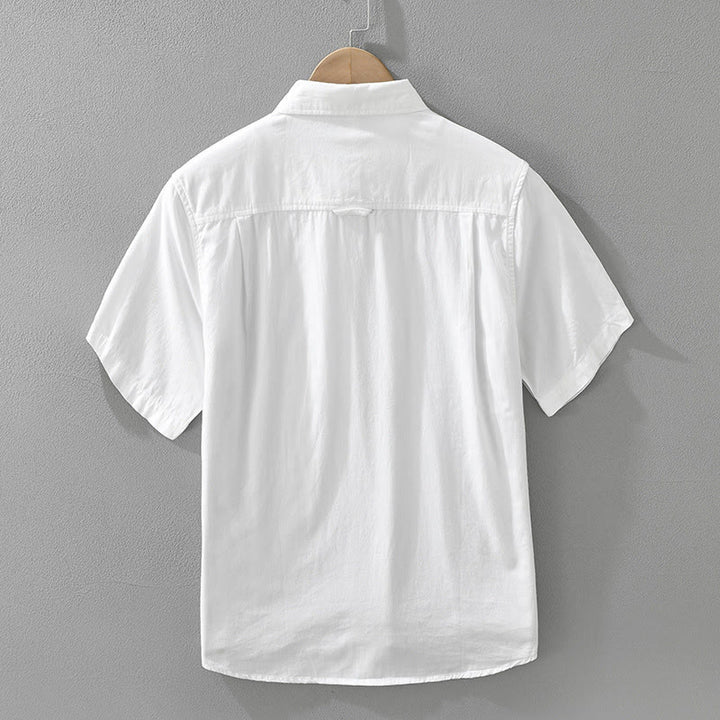 Buddha Stones Artistic Simple Design Embroidery Bamboo Pattern Men's Short Sleeve Cotton Shirt - image 3