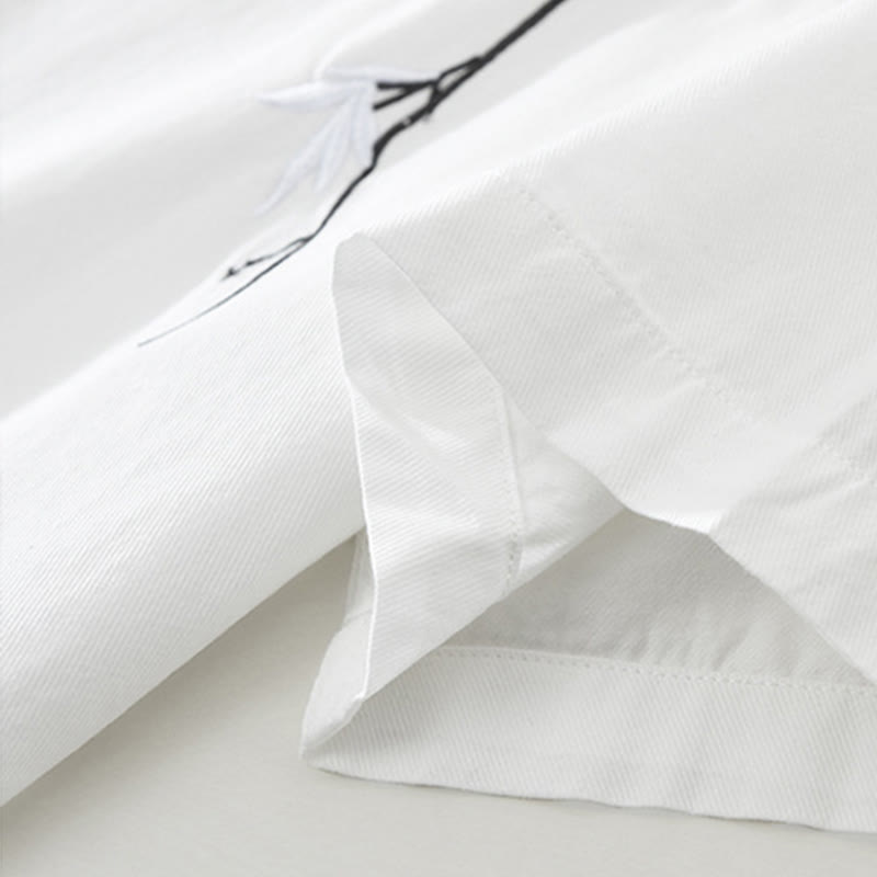 Buddha Stones Artistic Simple Design Embroidery Bamboo Pattern Men's Short Sleeve Cotton Shirt - image 11