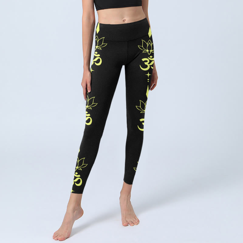 Buddha Stones Lotus Flower OM Symbol Print Gym Leggings Women's Yoga Pants - image 5