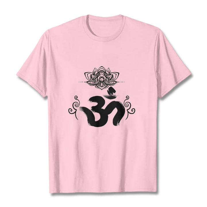 Buddha Stones Om Symbol Sanskrit Floral Tee T-shirt - LightPink - 2XL - image 15