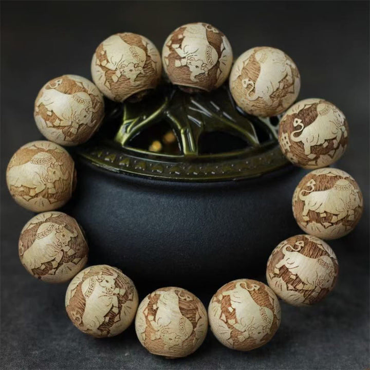 Buddha Stones Camphor Wood Yin Yang Ox Engraved Clarity Bracelet - image 3