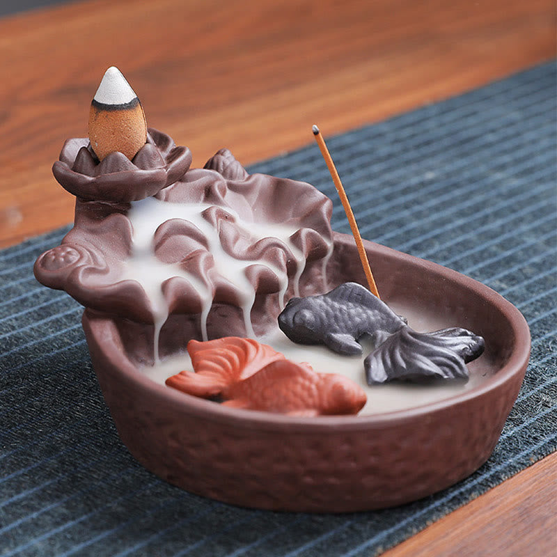 Buddha Stones Koi Fish Ox Purple Clay Ceramic Incense Stick Holder Healing Incense Burner Decoration - image 9