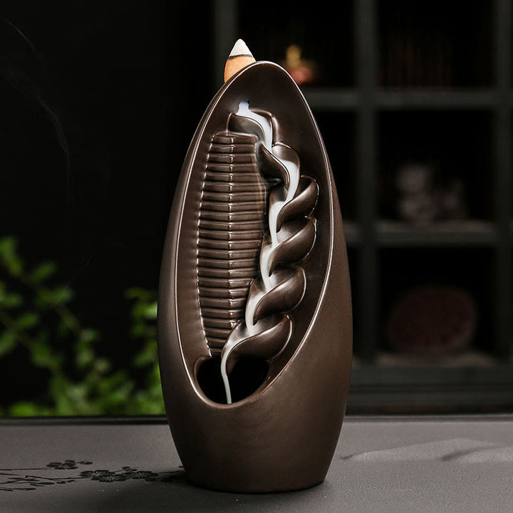 Buddha Stones Stairs Mountains Water Buddha Hand Ceramic Backflow Smoke Fountain Meditation Incense Burner Decoration - Mountains Water 8.4*7.9*18.5cm - image 2