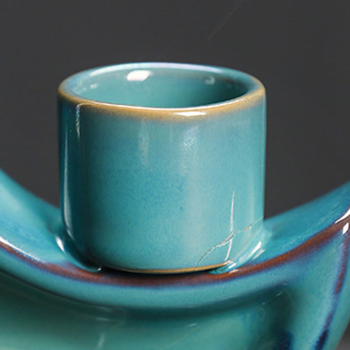 Buddha Stones Blue Crescent Moon Ceramic Backflow Smoke Fountain Meditation Candlestick Incense Burner Decoration - image 11