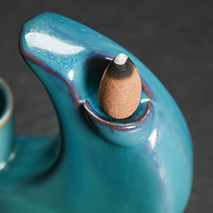 Buddha Stones Blue Crescent Moon Ceramic Backflow Smoke Fountain Meditation Candlestick Incense Burner Decoration - image 9