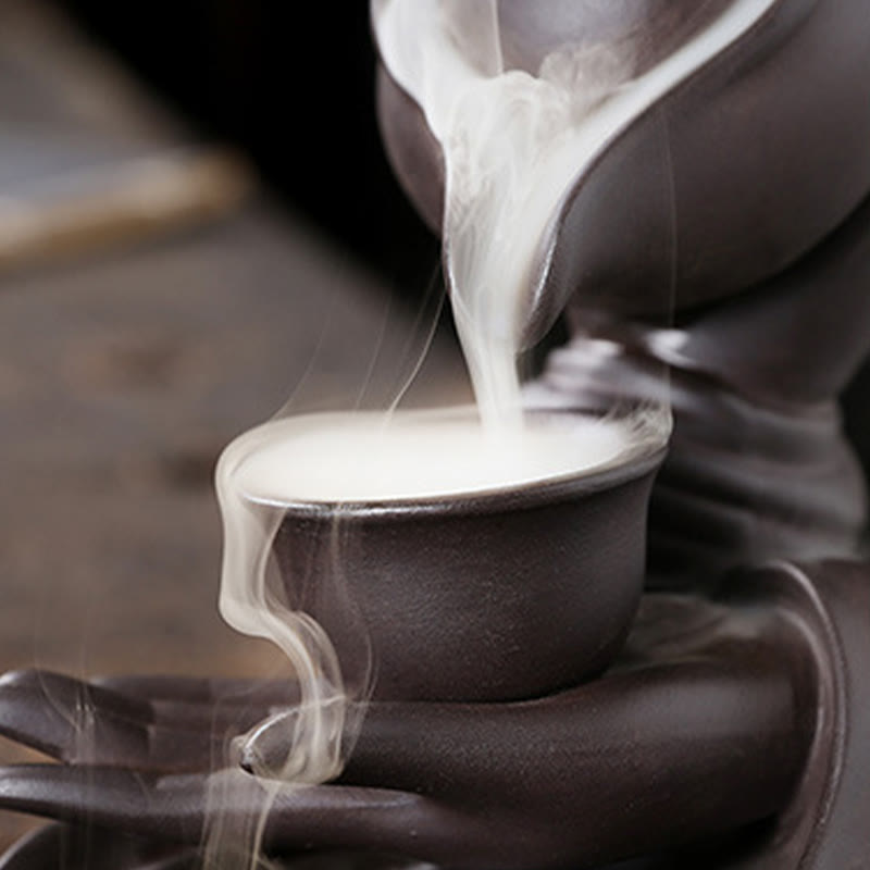 Buddha Stones Buddha Hand Holding Teapot Cup Ceramic Backflow Smoke Fountain Healing Incense Burner Decoration - image 6