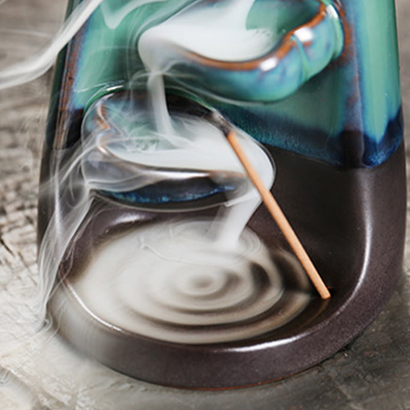 Buddha Stones Lovers Couple Embrace Love Ceramic Backflow Smoke Fountain Healing Incense Burner Decoration - image 10