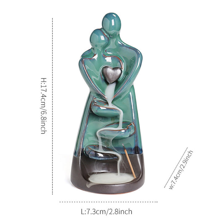 Buddha Stones Lovers Couple Embrace Love Ceramic Backflow Smoke Fountain Healing Incense Burner Decoration - image 11