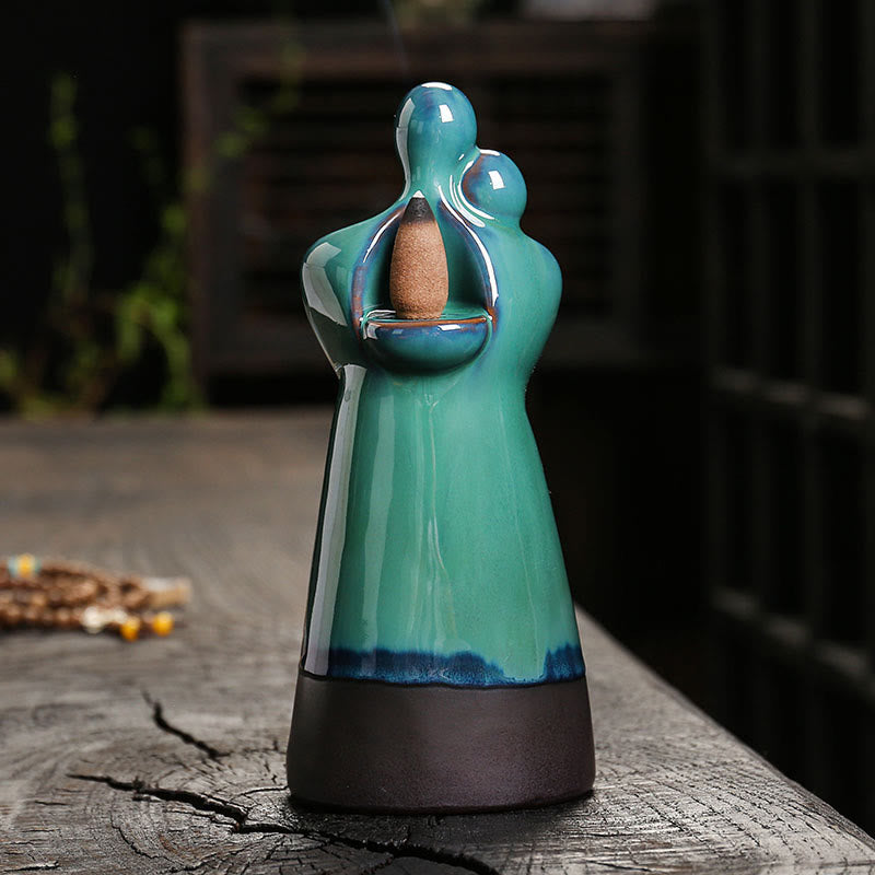 Buddha Stones Lovers Couple Embrace Love Ceramic Backflow Smoke Fountain Healing Incense Burner Decoration - image 3