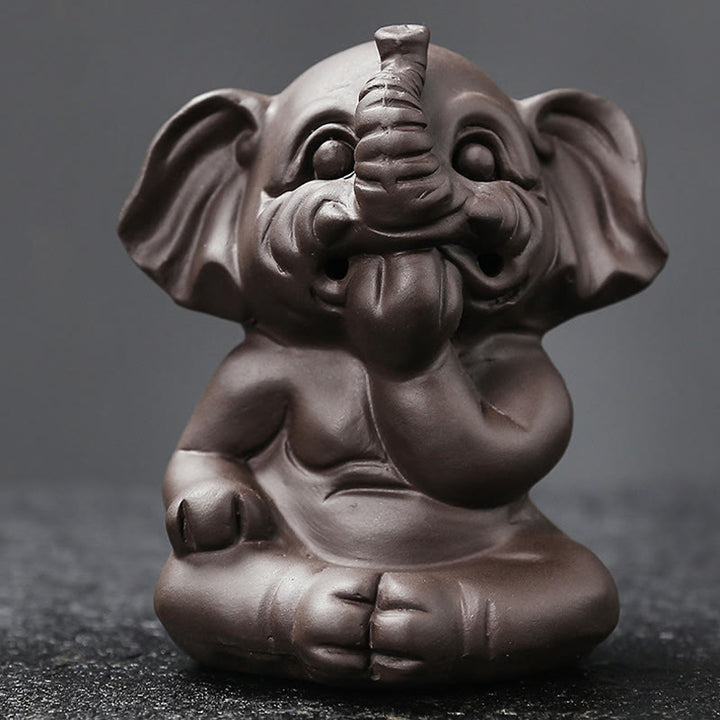 Buddha Stones Cute Elephant Purple Clay Backflow Smoke Fountain Peace Healing Incense Burner Decoration - image 29