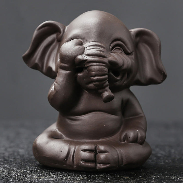Buddha Stones Cute Elephant Purple Clay Backflow Smoke Fountain Peace Healing Incense Burner Decoration - image 9