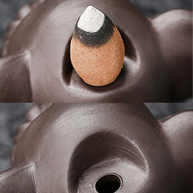 Buddha Stones Cute Elephant Purple Clay Backflow Smoke Fountain Peace Healing Incense Burner Decoration - image 34