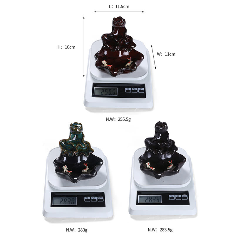 Buddha Stones Lotus Leaf Koi Fish Ceramic Backflow Smoke Fountain Peace Incense Burner Decoration - image 18