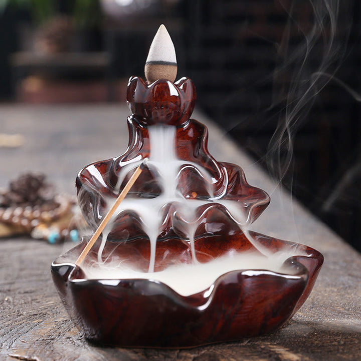 Buddha Stones Lotus Leaf Koi Fish Ceramic Backflow Smoke Fountain Peace Incense Burner Decoration - image 16