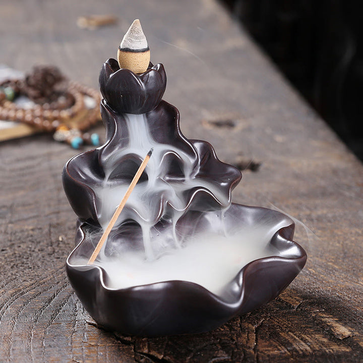 Buddha Stones Lotus Leaf Koi Fish Ceramic Backflow Smoke Fountain Peace Incense Burner Decoration - image 13