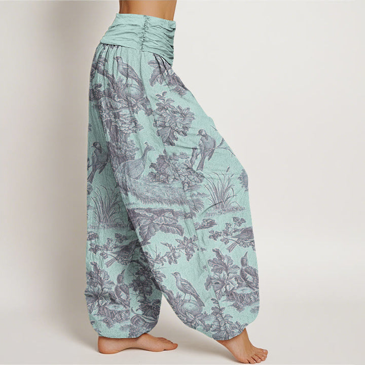 Buddha Stones Cotton Birds Trees Branches Pattern Women's Elastic Waist Harem Pants - image 6