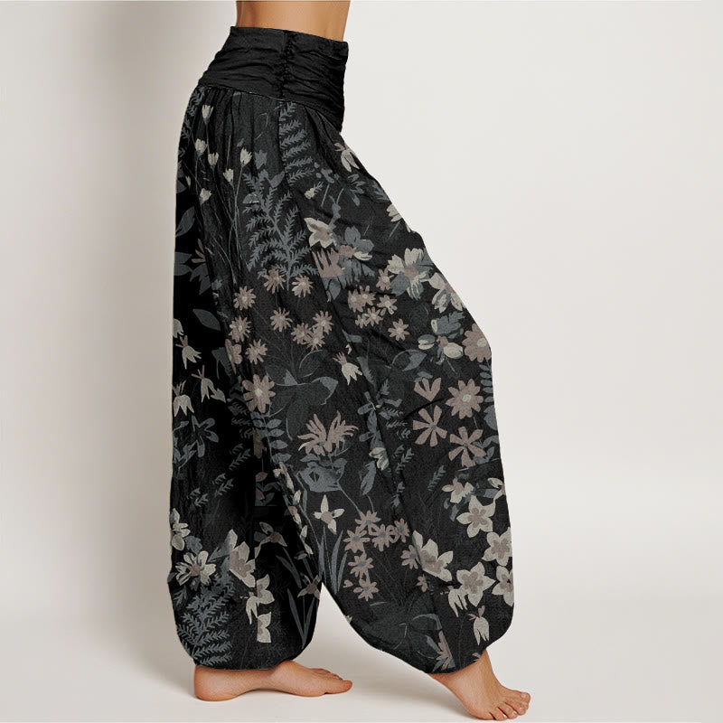 Buddha Stones Casual Daisy Flowers Leaves Design Women's Elastic Waist Harem Pants - image 5