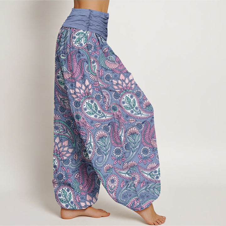 Buddha Stones Cashew Flower Peacock Sunflower Design Women's Elastic Waist Harem Pants - image 9