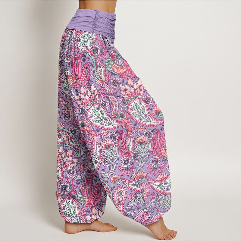 Buddha Stones Cashew Flower Peacock Sunflower Design Women's Elastic Waist Harem Pants - image 1