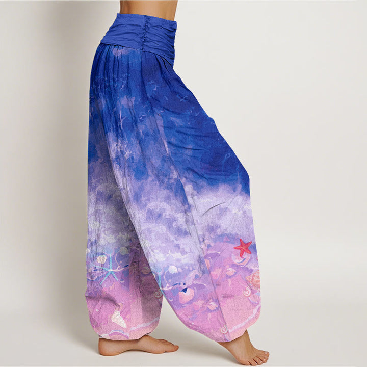Buddha Stones Cotton Vast Ocean Pattern Women's Elastic Waist Harem Pants - image 8