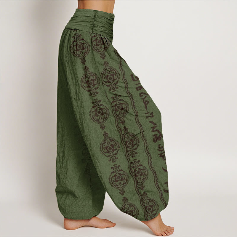 Buddha Stones Cotton Mandala Om Mani Padme Hum Women's Elastic Waist Harem Pants - image 5