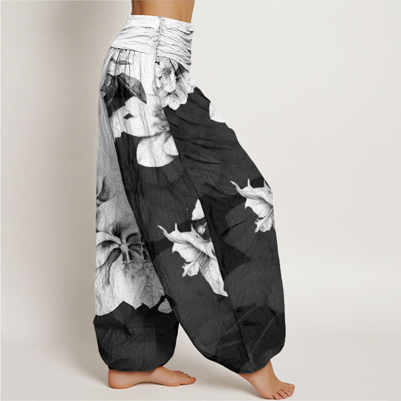 Buddha Stones Camellia Pattern Women's Elastic Waist Harem Pants - image 2