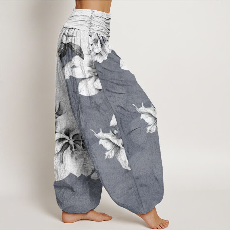 Buddha Stones Camellia Pattern Women's Elastic Waist Harem Pants - image 6