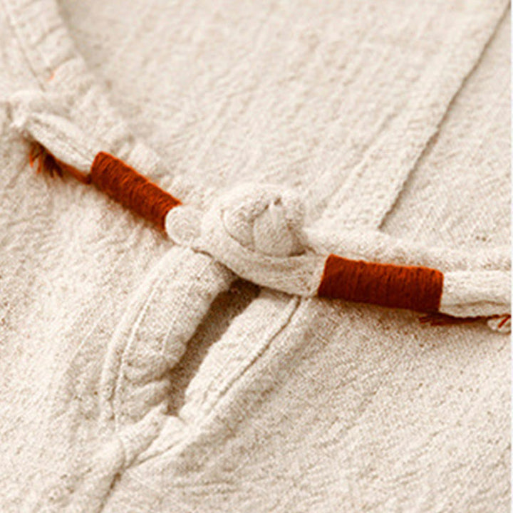 Buddha Stones Colorblock Side Slit  Frog-Button Cotton Linen Half Sleeve Women's Shirt With Pockets - image 4