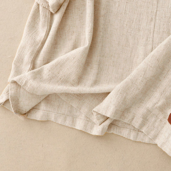 Buddha Stones Colorblock Side Slit  Frog-Button Cotton Linen Half Sleeve Women's Shirt With Pockets - image 6