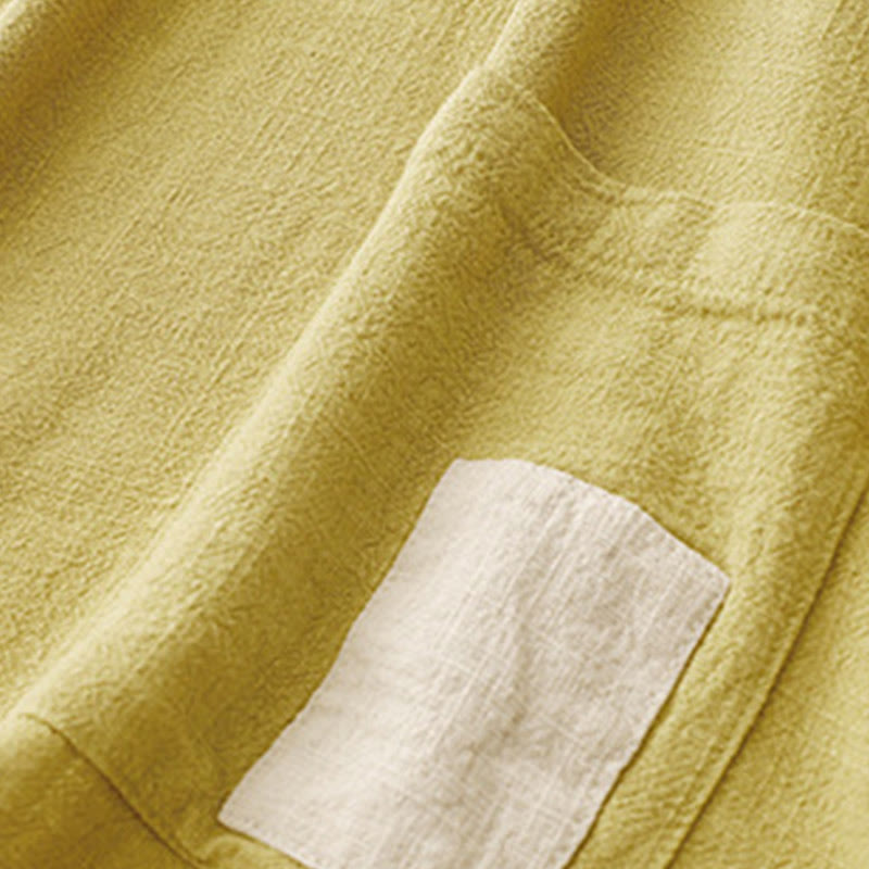 Buddha Stones Colorblock Side Slit  Frog-Button Cotton Linen Half Sleeve Women's Shirt With Pockets - image 12