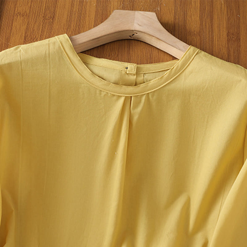 Buddha Stones Plain Lace Hem Single Breasted Button Cotton Linen Three Quarter Sleeve Women's Crew Neck Shirt - image 7