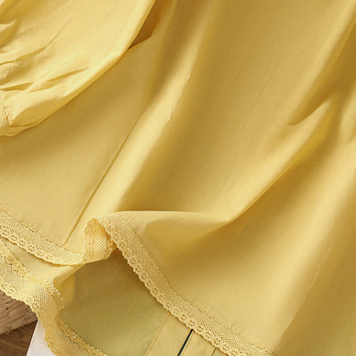 Buddha Stones Plain Lace Hem Single Breasted Button Cotton Linen Three Quarter Sleeve Women's Crew Neck Shirt - image 4