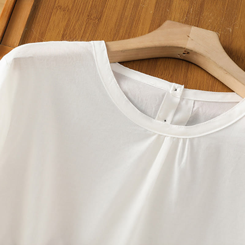 Buddha Stones Plain Lace Hem Single Breasted Button Cotton Linen Three Quarter Sleeve Women's Crew Neck Shirt - image 12