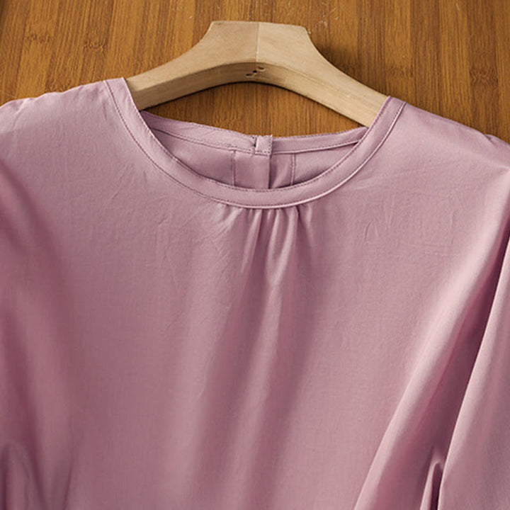 Buddha Stones Plain Lace Hem Single Breasted Button Cotton Linen Three Quarter Sleeve Women's Crew Neck Shirt - image 22