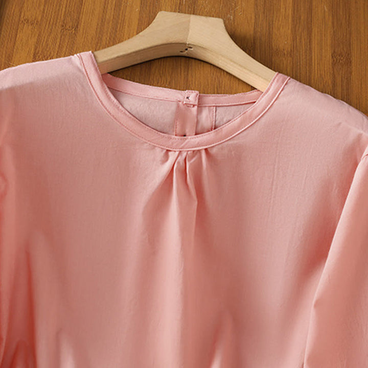 Buddha Stones Plain Lace Hem Single Breasted Button Cotton Linen Three Quarter Sleeve Women's Crew Neck Shirt - image 29