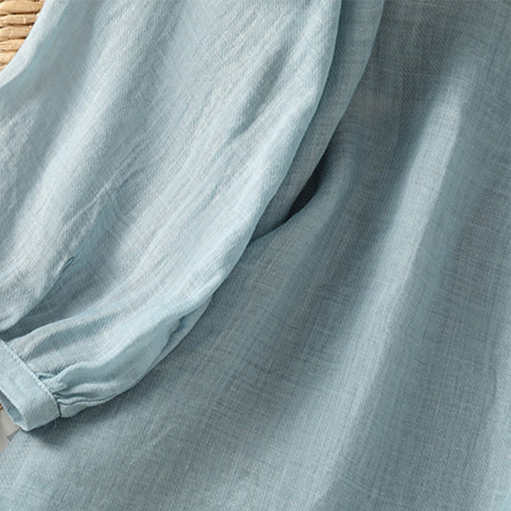 Buddha Stones Casual Embroidery Single Breasted Button Polyester Half Sleeve Women's V-neck Shirt - image 9