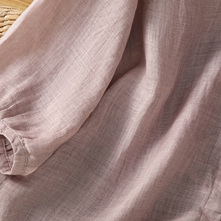 Buddha Stones Casual Embroidery Single Breasted Button Polyester Half Sleeve Women's V-neck Shirt - image 12