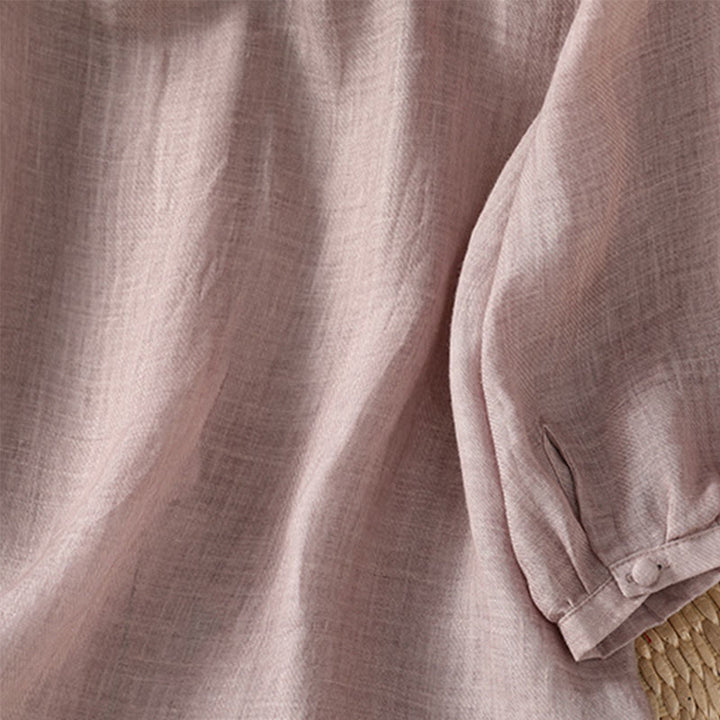 Buddha Stones Casual Embroidery Single Breasted Button Polyester Half Sleeve Women's V-neck Shirt - image 16