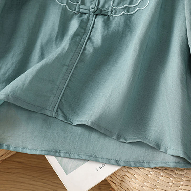 Buddha Stones Casual Embroidery Frog-Button Cotton Polyester Half Sleeve Women's Stand Collar Shirt - image 10