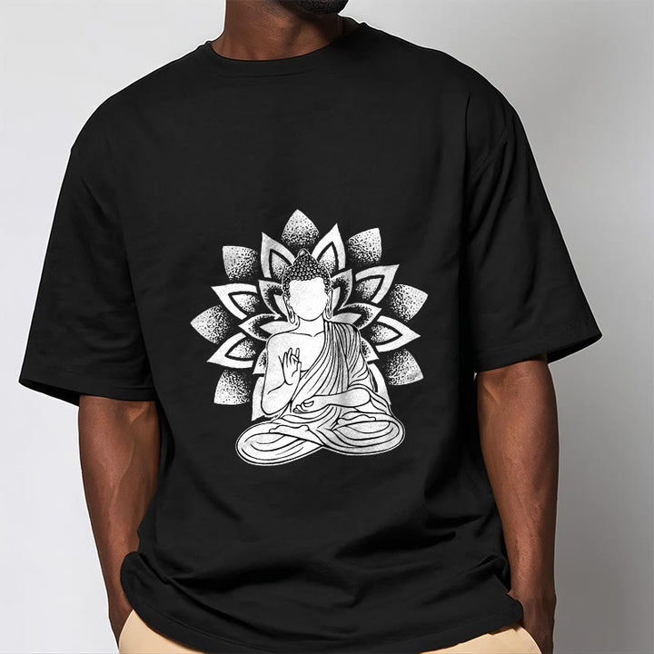 Buddha Stones Seated Buddha Lotus Flower Pattern Tee T-shirt - image 4