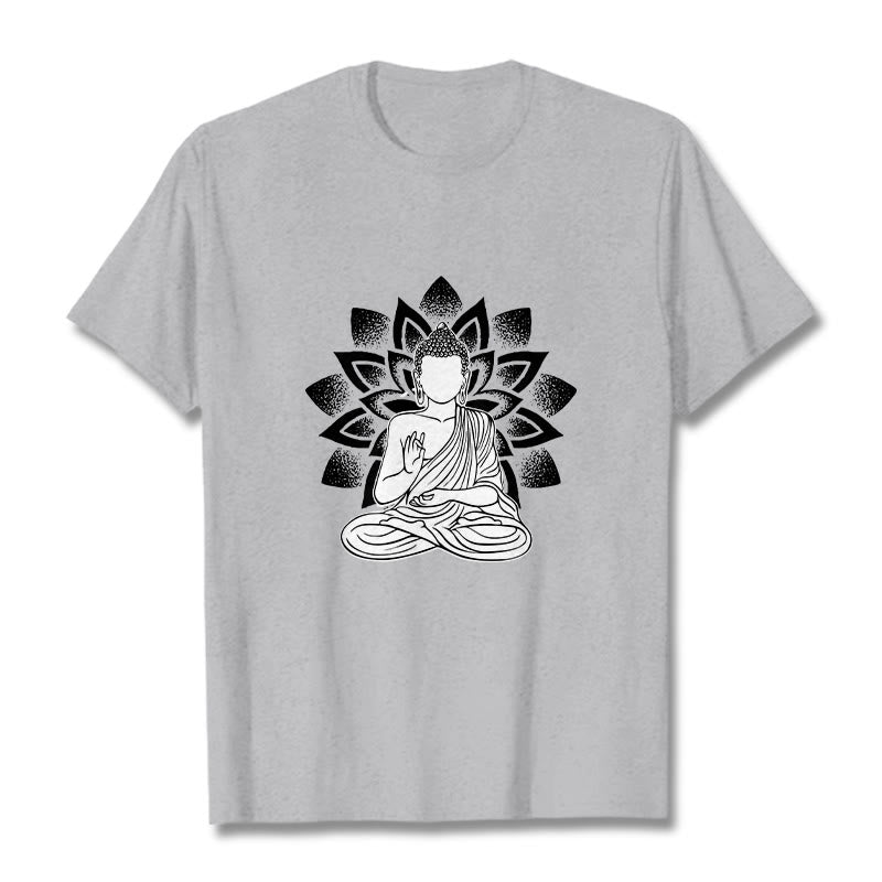 Buddha Stones Seated Buddha Lotus Flower Pattern Tee T-shirt - LightGrey - 2XL - image 20