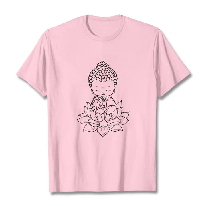 Buddha Stones Peaceful Buddha Lotus Flower Pattern Tee T-shirt - LightPink - 2XL - image 13