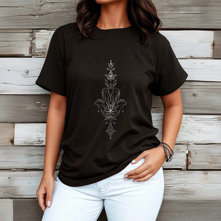 Buddha Stones Hamsa Hand Lotus Flower Pattern Tee T-shirt - image 5