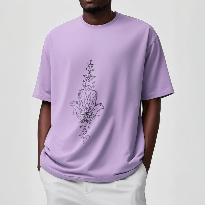 Buddha Stones Hamsa Hand Lotus Flower Pattern Tee T-shirt - image 18