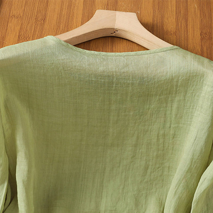 Buddha Stones Casual Embroidery Flowers Cotton Polyester Half Sleeve Women's Crew Neck Shirt - image 18