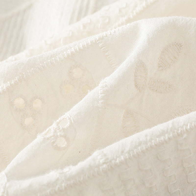Buddha Stones Casual Embroidery Hollow Cotton Polyester Half Sleeve Women's Crew Neck Shirt - image 11
