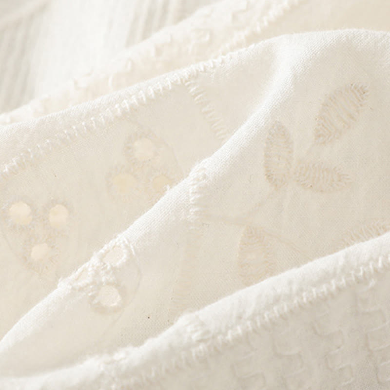 Buddha Stones Casual Embroidery Hollow Cotton Polyester Half Sleeve Women's Crew Neck Shirt - image 9