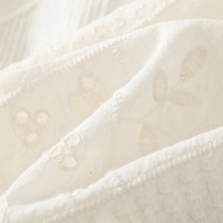 Buddha Stones Casual Embroidery Hollow Cotton Polyester Half Sleeve Women's Crew Neck Shirt - image 10