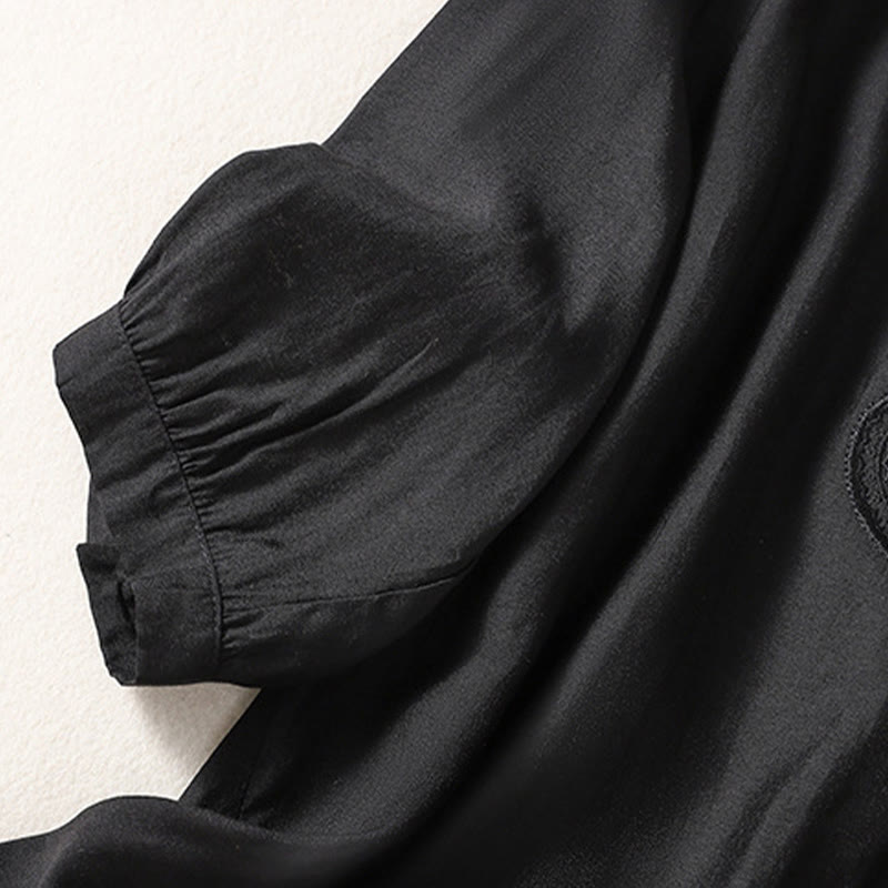 Buddha Stones Casual Embroidered Pattern Women's V-neck Design Half Sleeve Cotton Linen T-shirt - image 9